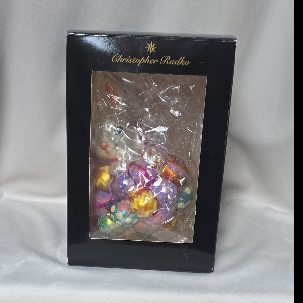 NWT-Christopher Radko Glass Easter Ornament Rabbit Bunny Multicolor